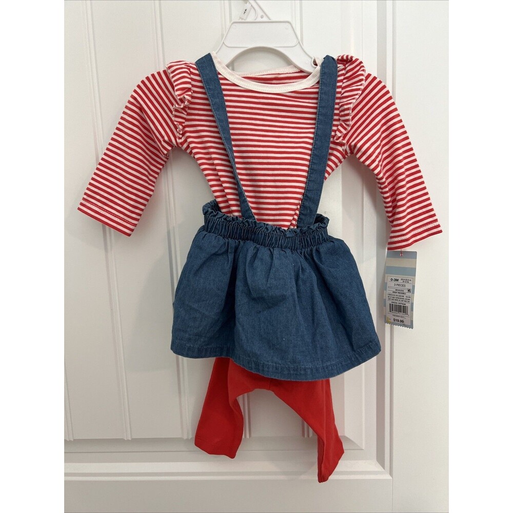 NWT Cat & Jack 0-3 Month Infant Girls Red & White 3 Piece Set Holiday Christmas